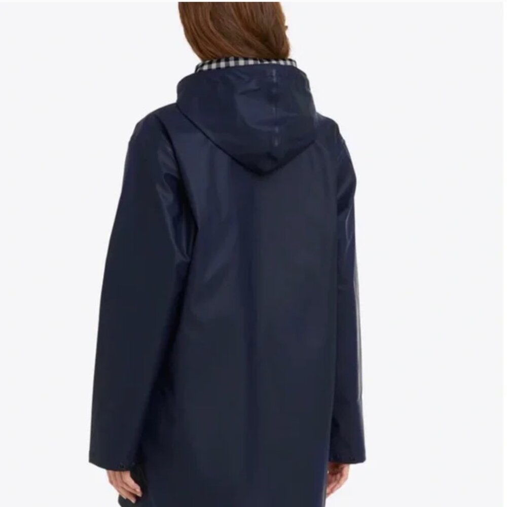 NWT Draper James Raincheck Waterproof Hooded Rain Jacket Navy Gingham M - Picture 6 of 13